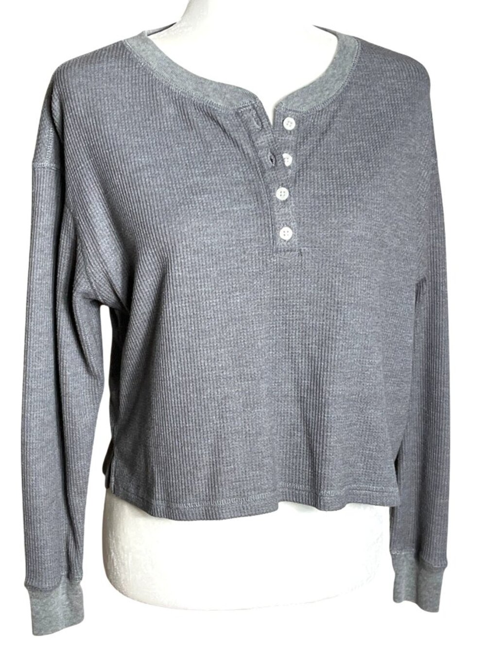 Abercrombie & Fitch Waffle Weave Top Gray Oversized Henley Lounge Dorm Wom S